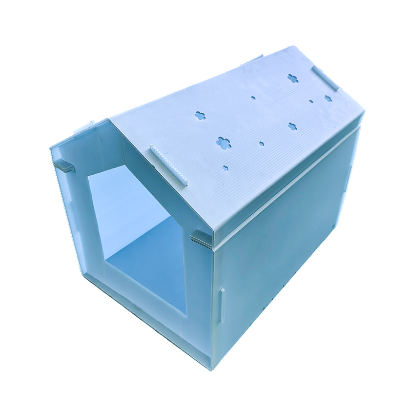 Casa para mascotas de un solo piso, caseta para perros y gatos con tablero hueco ecológico (azul)